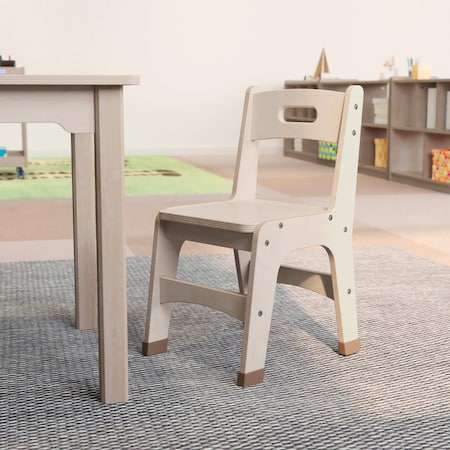 Bright Beginnings Set Of 2 Commercial Grade Wooden Classroom Chairs, 11.5 Seat Height With Non-Slip Foot Caps And Built-In Carrying Handle, Natural